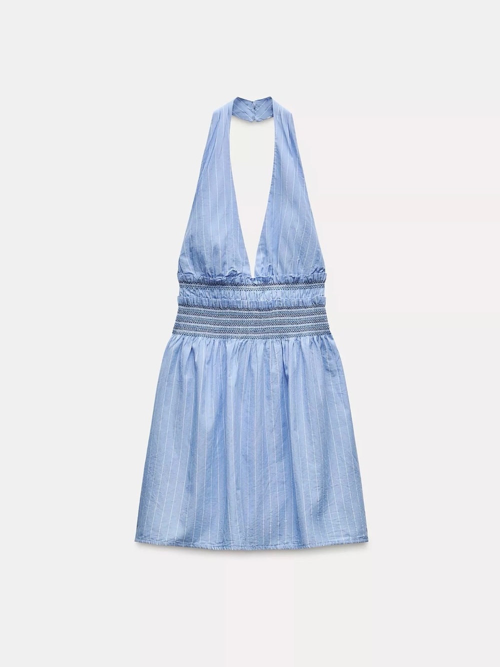 Zara Light Blue Halter Mini Dress with Smocked Waistband